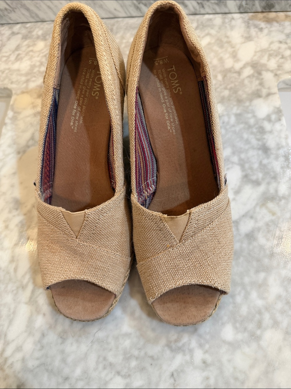 TOMS Women's Beige Canvas Peep-Toe Espadrilles